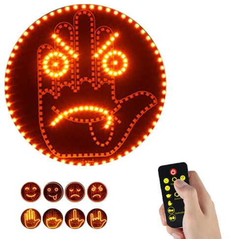 KBIBCK Lampe d'expression et de doigt pour voiture, 4 Émojis Et 4 Gestes pour Voiture, Lampe de signe de main Emoticon pour voitures avec télécommande, Lampe décorative LED pour voitures