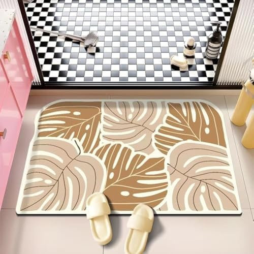 Plante Super Absorbante Et Non-glissée Anti-moule Tapis De Salle De Bain, Diatomite En Pierre Séchée Rapide, Tapis De Douche À L'extérieur, Accessoire De Tapis De Salle De Bain,60x90cm