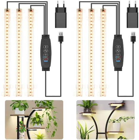 Czoumu Vollspektrum 3500K LED-Pflanzenwachstumsstreifen – 3 Köpfe, 22cm, 3/9/12h Timer, 10 Dimmstufen, ideal für Keimlinge, Sukkulenten, Pflanzenregale und Gewächshäuser, 3er-Pack