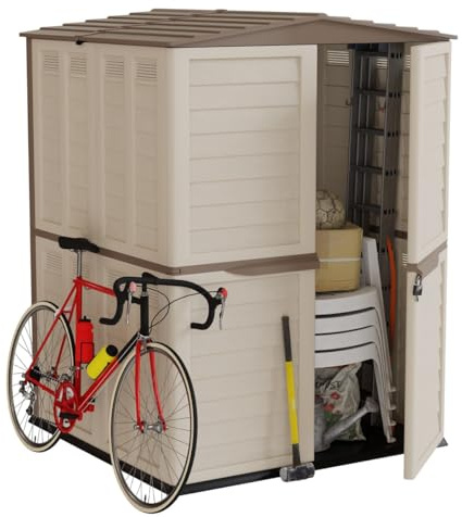 INTEC - Abri de Jardin Extérieur Beige - Cabanon de Jardin avec Plancher 151x146x200 - Rangement Outils, Vélos