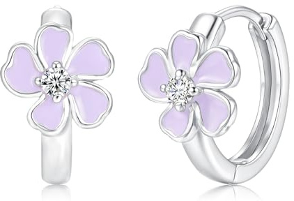 Kamise Creolen Ohrringe Mädchen Silber 925, Ohrringe Echt Silber Creolen | Hypoallergen, Schlafen, Bunte Blumen, Zirkonia, Geburtstag Weihnachten, für Familie, Kinder, Freunde, Geschenk, Schmuck, 16mm