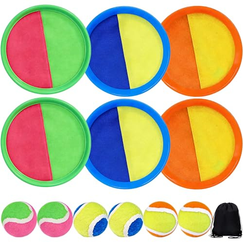 Chennyfun Toss and Catch Ball Set, 6 Paddles 6 Sticky Ball