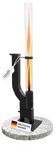 Lemodo Pelletfackel Prime, Feuersäule Outdoor mit Glasröhre, für Garten & Terrasse, für Holzpellets, stimmungsvolle Flamme, stilvoller Blickfang für gemütliche Abende und besondere Momente