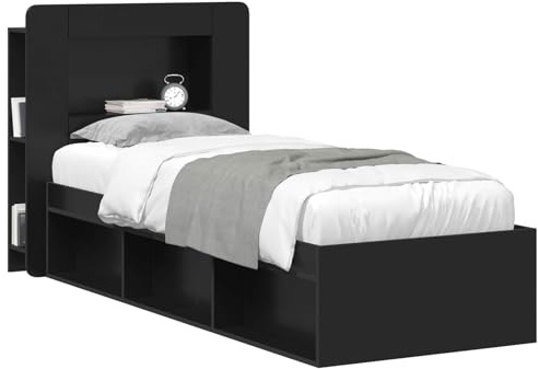 vidaXL Kopfteil-Schrank mit Speicher Schwarz Holzwerkstoff, Organisationsschrank fürs Schlafzimmer, vielseitiger Kopfhörer, stylische Ergänzung, haltbare Aufbewahrung