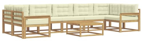 vidaXL Outdoor-Sofagarnitur mit Kissen 6 pcs Weiß und Creme, Outdoor-Sofa-Set, modernes modulares Design, Akazienholz-Gartenmöbel, Flexible Patio-Lounge