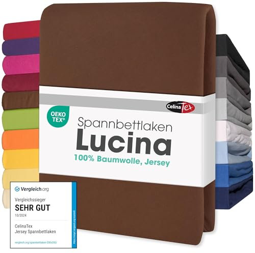 CelinaTex Jersey Spannbettlaken Lucina 90x200-100x200cm Schoko braun 100% Baumwolle gekämmt bis 26cm Matratzenhöhe Spannbettbezug, Leintuch, Bettlaken, elastisch, Strech, Oeko-Tex