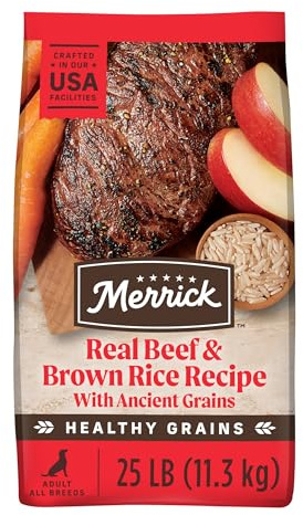Merrick Healthy Grains Premium Adult Dry Dog Food, Wholesome And Natural Kibble With Beef And Brown Rice - 25.0 lb. Bag
