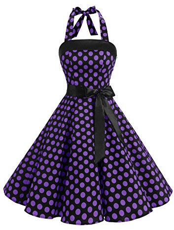Timormode 10212 Vestido De Vintage Cóctel 50s Elegante Mujer con Cinturón Negro Violeta XL