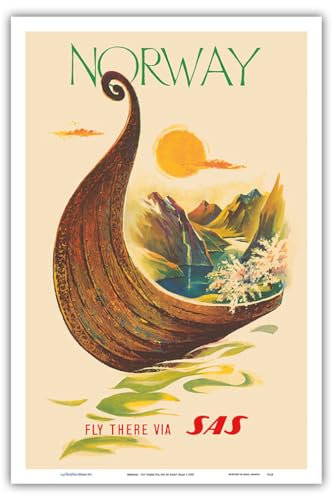 Norwegen – Fly There Via SAS Scandinavian Airlines System – Vintage Airline Travel Poster von Knut Yran c.1957 – Master Art Print 30,5 x 45,7 cm
