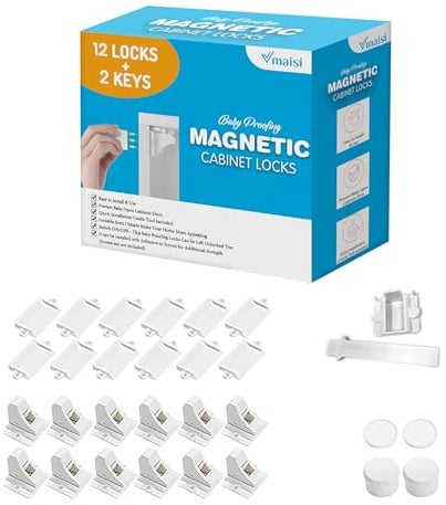 Vmaisi Adhesive Magnetic Cabinet Locks (12 Locks and 2 Keys)