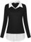 MISS FORTUNE Damen V-Ausschnitt Kragen 2 in 1 Büro Tunika Pullover, A- Schwarz, X-Groß