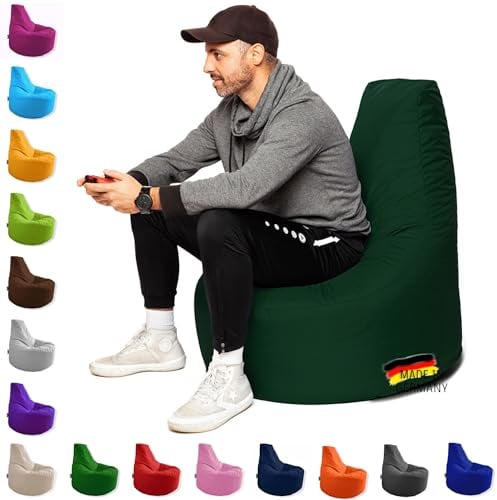 PATCH HOME Gamer Kissen & Lounge Sitzsack – befüllbar mit Reißverschluss, gefüllt mit Styropor, geeignet für In- & Outdoor. Perfekt als Gaming Sessel Sitzkissen(Dunkelgrün - Ø 80cm x Höhe 90cm)