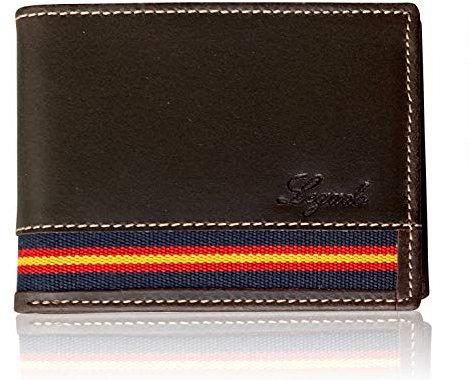LEGADO Cartera Hombre Marrón Piel tratada con Bandera Regalo de Caja con diseño Exclusivo, Pulsera Bandera España y Tarjeta de protección RFID (Marrón Horizontal sin Broche)