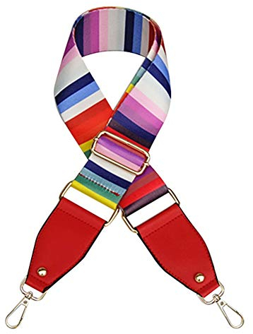MoreChioce 5CM Breiter Schultergurt für Taschen,Bunter Taschengurt Schulterriemen im Ethno-Stil 120CM Verstellbar Taschengurt Crossbody Tasche Trageriemen Umhängegurt DIY Zubehör,Rot Regenbogen