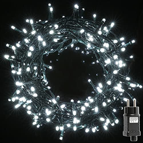 H HANSEL HOME Guirnalda Luces Led de Navidad Luces de Árbol de Navidad Uso Interior/Exterior IP44 Impermeable Cable Verde (Luz Blanco, 100 Leds 5M)