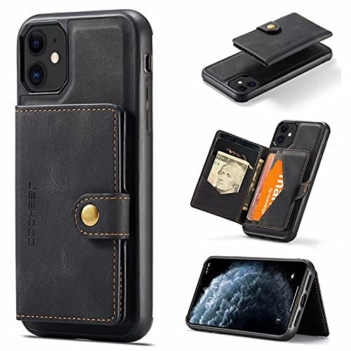 HERCN PU Custodia in Pelle per iPhone 11 6.1;Porta Carte Rimovibile -Cavalletto -Cover per Cellulare Funzionale con Piccolo Portafoglio Magnetico Unico. (Nero)