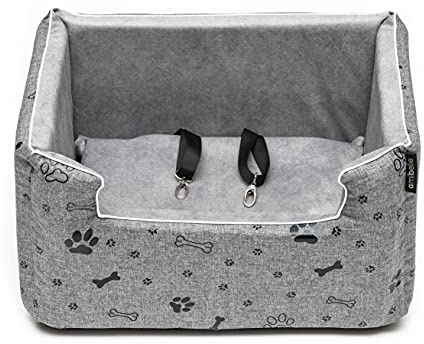BOUTIQUE ZOO Hunde Autositz | Autositz für Hunde, Katzen, Haustier | Rückbank, Beifahrersitz | Hundebett, Hundetasche | Polyester, Wildlederimitat | Farbe: Grau, Schwarz | Große: M (47x40 cm)