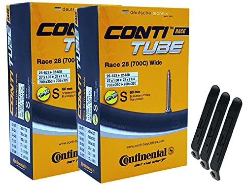 pneugo! Set 2 x Continental Fahrradschlauch 28 Zoll Sclaverand 25-622/32-630 (Race Wide) + 3 Reifenheber