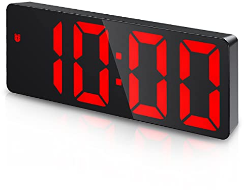 Criacr Digital Alarm Clock, Alarm Clocks Bedside with Large LED Temperature Display, USB/Battery Powered Digital Clock with Snooze, Date, Time, 3 Adjustable Brightness, Voice Control, 12/24Hr (Red)