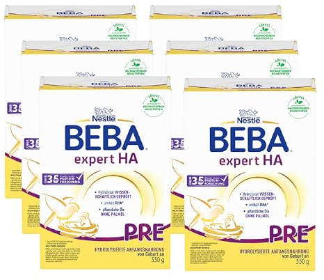 BEBA expert HA PRE Hydrolysierte Anfangsnahrung, Säuglingsnahrung von Geburt an, 6er Pack (6 x 550g)