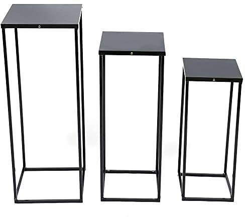 Futchoy 3er Set Blumenständer aus Metall Schwarz Eckig Blumenständer Blumensäule Blumentopf Ständer Deko Tisch Metallständer für Zimmerpflanzen