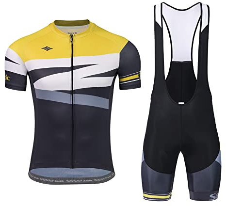 Santic Radsport Set Herren Radtrikot Set Kurzarm Fahrradtrikot Fahrradbekleidung Radsport-Anzüge Trägerhose Atmungsaktiv Schnelltrocknend Gelb XXL