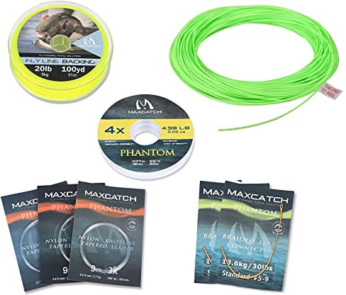 Maimumcatch Bestpreis Fliegenfischen Schnur, Schwimmende Fliegenschnur&Fliegenschnur Combo mit Backing Vorfach und Tippet (1F/2F/3F/4F/5F/6F/7F/8F/9F/10F) (Hellgrün Schnur Combo, WF5F)