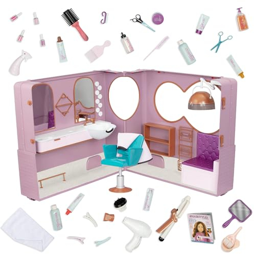Our Generation – Friseursalon – Zusammenklappbares Set mit Licht & Geräuschen – Puppenzubehör für 46 cm Puppen – Puppenhausmöbel – Spielzeug für Kinder ab 3 Jahren – Salon on Wheels