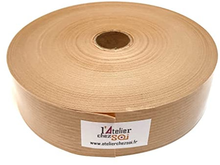L'Atelier Chez Soi Rouleau Kraft Gommé Brun Vergé 36mm x 200m Bande Papier kraft Pré-encollé