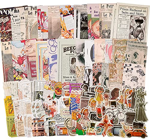 200 Stück Scrapbook Zubehör Set - 120 Vintage Bastelpapier und 80 Washi Sticker - Retro Aufkleber Aesthetic für DIY Bullet Journal