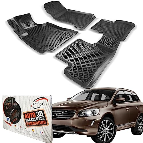 Trimak Passgenau 3D Fussmatten Auto Kompatibel mit Volvo XC60 1 Gen 2008-2017 Auto Zubehör 1. Und 2. Reihe Gummimatten Autos TPE Allwetter Geruchlos rutschfest Vorne und Hinten Schwartz