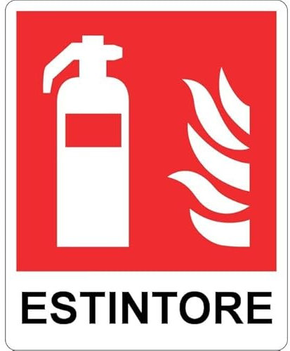 NEW CARTELLO SEGNALETICO - ESTINTORE CON FIAMMA - Adesivo Resistente, Pannello in Forex, Pannello In Alluminio (ADESIVO 30X42 CM)
