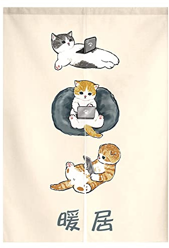 Guest Ruyunlai Noren Japanische Vorhänge Baumwolle Leinen Türvorhang Tapisseri für die Heimtextilien Raumteiler Hellbraune Computerkatze 70cm X 120cm