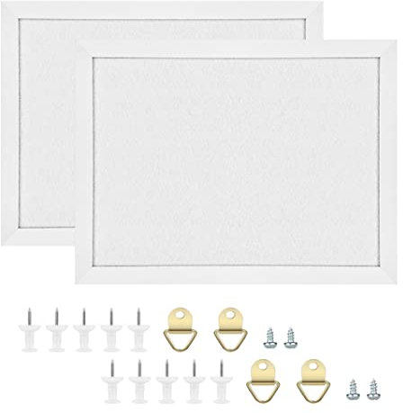 Okydoky Pinnwand aus Kork Mit Filz, Holzrahmen für Wände Mit Pins, Ösenschrauben, Dichtungen, Schrauben - für Büro, Schule und Zuhause (Weiß, 43 x 58 cm-2p)