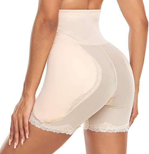 Women High Waisted Padded Shapewear Hip Enhancer Lifter Underwear Beige,M