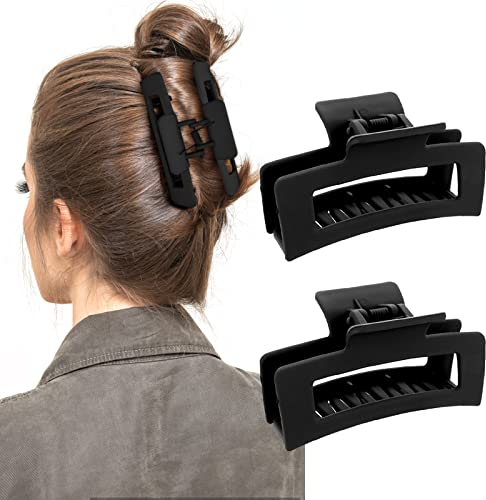 WLLHYF 2 Pièces Pinces à Griffe Carrées 3,5 Pouces Pinces à Cheveux Moyennes Pinces à Cheveux Antidérapantes Mat Mode Forte Maintien Banane Clips Accessoires de Coiffure(2 Noir)