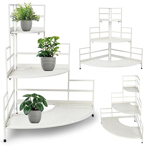 Vilde Pflanzenregal Eck-Blumenregal Pflanzenständer Pflanzentreppe aus Metall beige 84 cm