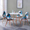 GrandCA HOME Esstisch und 4 Esszimmerstühle Modernes Esszimmer-Set, weiße runde Tische und Sitzpolster aus Stoff Patchwork Küchenstühle,Blau