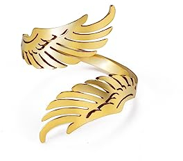 Dreamtimes Offener Ring mit fliegenden Engelsflügeln für Frauen und Männer Verstellbarer Edelstahlring Hip Hop Punk Partyschmuck (Gold)