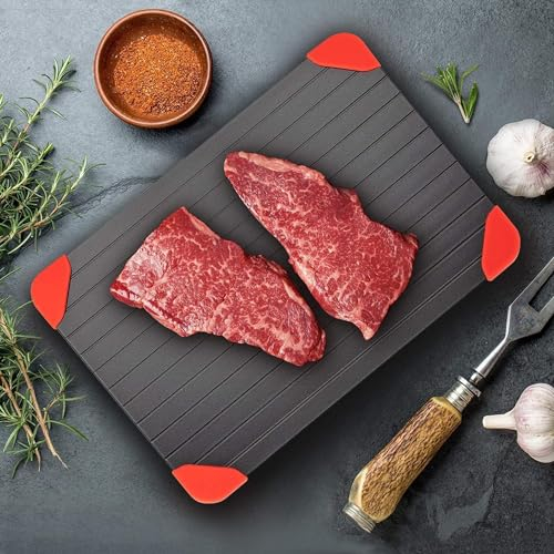 VIVAAS Bandeja de descongelación rápida de aluminio, bandeja de descongelación rápida, herramienta de cocina sin productos químicos eléctricos, microondas para descongelar, alimentos congelados,