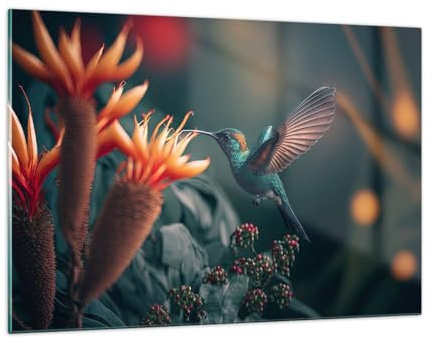 Wandbilder Dekoration Wohnzimmer Vogel Exotisch Blume Bilder auf Glas 120x80cm Glasbild Schlafzimmer Küche Deko Wand Kunstdruck Art Groß XXL Wanddeko Bild im Glas Modern Wall Decor GAA120x80-5729