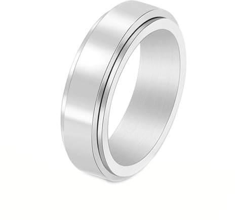 Gualiy Titan Ringe für Männer, Silber Fidget Spinner Ring Damen 6MM Drehbar Ring Hochglanz Poliert Ringe Größe 65 (20.7)