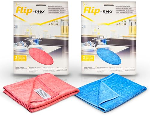 Flip-mex® Mikrofasertücher mit Nano-Silber, Rot und Blau, Maße: 40 x 40 cm, 2 Stück