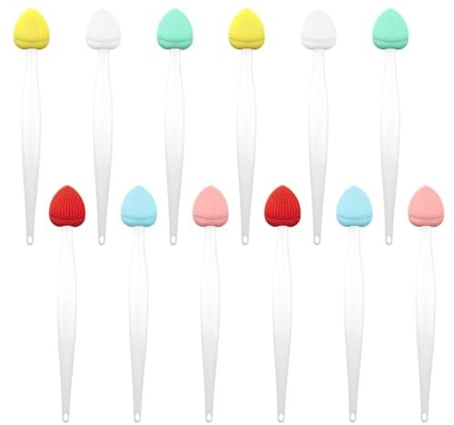 12 Pack Lip Scrub Brush Double-Sided Silicone Portable Lip Scrub Exfoliating Brush Cleaning Scrubber Travel Skincare Lip Cleaning Tool for Men Women Dark Lips