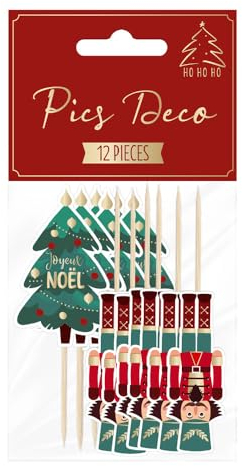 THE REPLICANT Fêtes et Evènements/Set de 12 Piques à Gâteaux de décoration Motifs Soldats Casse-Noisette et Sapin de Noël