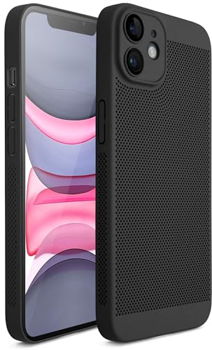 Moozy VentiGuard Cover per iphone 11, 6.1-pollici - Custodia Traspirante con Motivo Perforato per Circolazione dell'Aria, Ventilazione, Cover Anti-Surriscaldamento, Nero