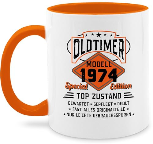 Tasse Tassen 325ml - 50. Geburtstag - Oldtimer Modell 1975 - schwarz - 325 ml - Orange - 50 jahre geschenk 50.geburtstag 1972 kaffeetasse mit spruch - zum frau 50er 1973 groß fun geburtstags-tasse