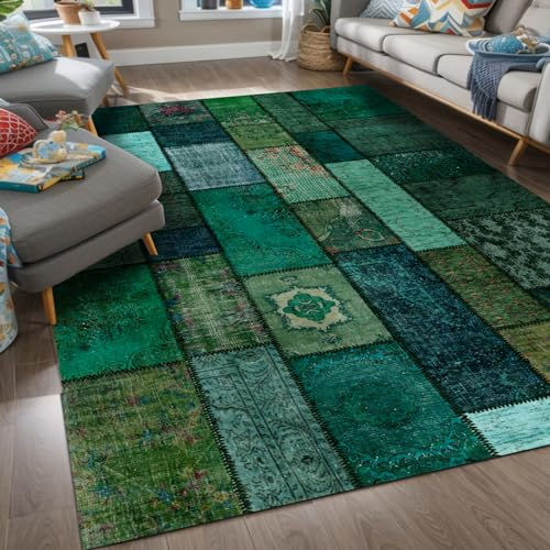 bamyum Trunk Bedruckter Teppich Chenille-Druck Maschinell Hergestellt 200 x 300 cm, Teppich Wohnzimmer, Vintage Schlafzimmer, Antibakteriell Antirutschunterlage Küchenteppich Grün