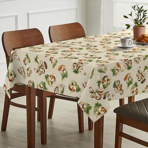 Tischdecke Stoff abwaschbar Tischtuch Tafeldecke pflegeleicht Lotuseffekt schmutz- & wasserabweisend für Indoor Outdoor Tischdecke 220x140cm Schnittkante Pilze