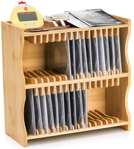 Lyellfe Bamboo CD Holder Rack, Holds up to 32 CD Cases